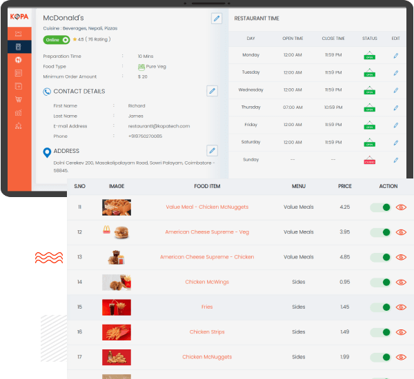 Admin Dashboard and  Restaurant Settings